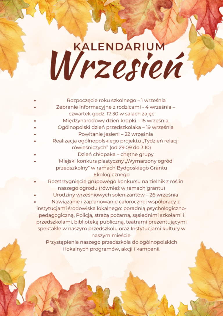 Kalendarium na wrzesień.